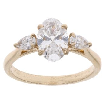 Lab Grown 9ct Yellow Gold 1.90ct Oval And Pear Cut Diamond Trilogy Ring