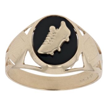 9t Yellow Gold Onyx Football Boot Signet Ring