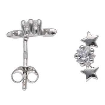 Silver Cubic Zirconia Triple Star Stud Earrings By Icesia