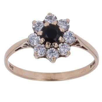 9ct Yellow Gold Sapphire and Cubic Zirconia Cluster Ring