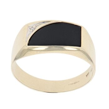 9ct Yellow Gold 0.01ct Diamond and Onyx Signet Ring