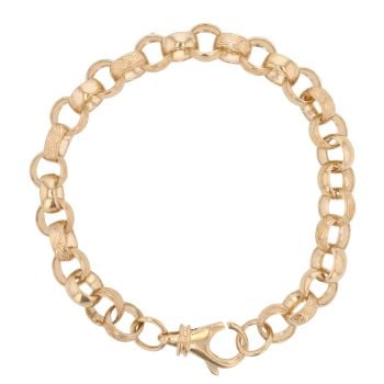 9ct Yellow Gold Patterned and Plain Belcher Bracelet 8"