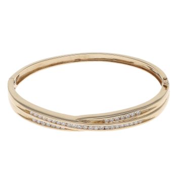 14ct Yellow Gold 1.00ct Brilliant Cut Diamond Crossover Bangle