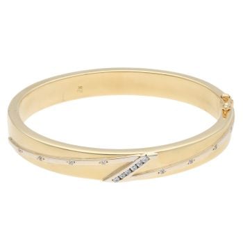 18ct Yellow And White Gold Cubic Zirconia Hinged Bangle