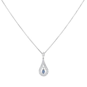 18ct White Gold 0.40ct Brilliant Cut Diamond and Sapphire Cluster Pendant and Chain 16"