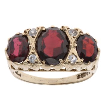 9ct Yellow Gold Garnet and Cubic Zirconia Fancy Ring