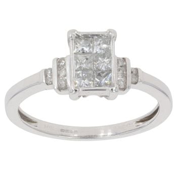 9ct White Gold 0.50ct Princess and Brilliant Cut Diamond Cluster Ring