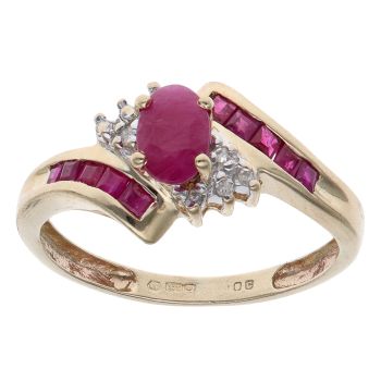 9ct Yellow Gold 0.05ct Diamond and Ruby Cluster Ring
