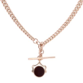 9ct Rose Gold Albert T-Bar Fob Chain 18"