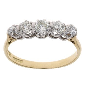 18ct Yellow Gold 0.60ct Brilliant Cut Diamond Five Stone Ring