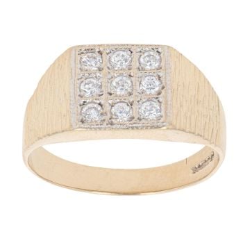 9ct Yellow Gold Cubic Zirconia Textured Signet Ring