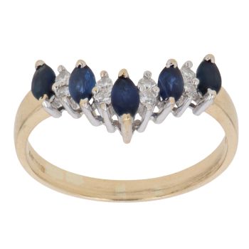 18ct Yellow Gold 0.10ct Diamond and Sapphire Wishbone Ring