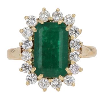 18ct Yellow Gold 1.00ct Brilliant Cut Diamond and Emerald Cluster Ring