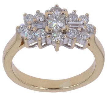 18ct Yellow Gold 1.00ct Princess Baguette and Brilliant Cut Diamond Cluster Ring