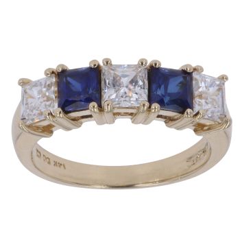 14ct Yellow Gold Sapphire and Cubic Zirconia Ring