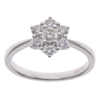 18ct White Gold 0.75ct Brilliant Cut Diamond Daisy Cluster Ring
