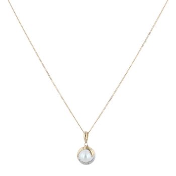 9ct Yellow Gold 0.02ct Diamond and Pearl Pendant and Chain 18"