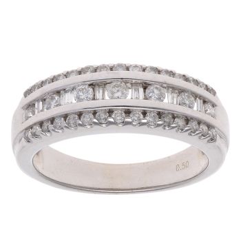 18ct White Gold 0.50ct Brilliant And Baguette Cut Diamond Fancy Ring