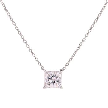 9ct White Gold 1.00ct Princess Cut Lab Grown Diamond Pendant and Chain 18"