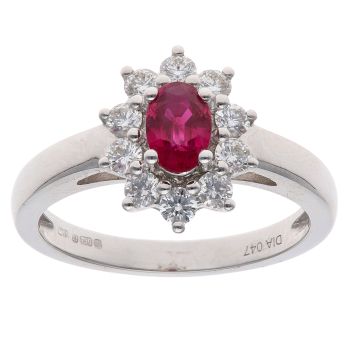 18ct White Gold 0.47ct Brilliant Cut Diamond and Ruby Cluster Ring