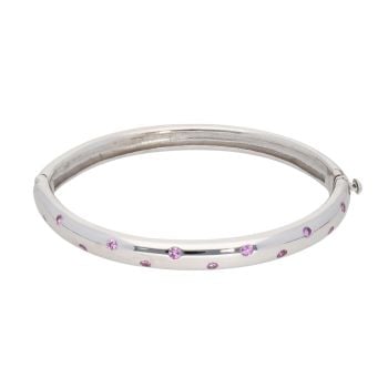 18ct White Gold Pink Gemstone Hinged Bangle