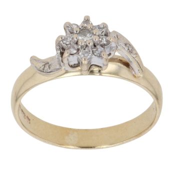 9ct Yellow Gold 0.15ct Brilliant Cut Diamond Twist Cluster Ring
