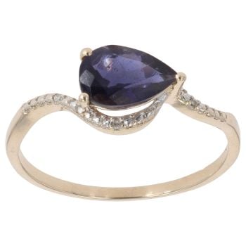 9ct Yellow Gold 0.01ct Diamond and Amethyst Crossover Ring