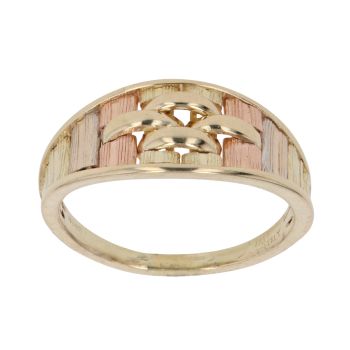 14ct Yellow White and Rose Gold Patterned Signet Ring