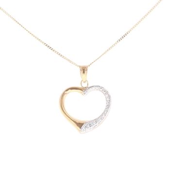 9ct Yellow And White Gold Textured Heart Pendant And Chain 18"
