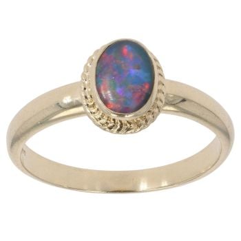 9ct Yellow Gold Blue Opal Single Stone Ring