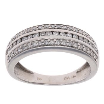 18ct White Gold 0.34ct Brilliant Cut Diamond Three Row Fancy Ring