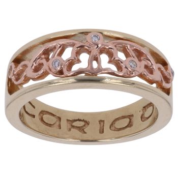 9ct Yellow and Rose Gold 0.05ct Diamond Cariad Hearts Clogau Ring