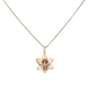 9ct Yellow and Rose Gold Clogau Daffodil Pendant and Curb Chain 22"