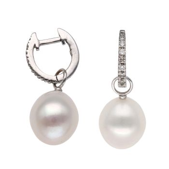 14ct White Gold 0.10ct Diamond and Pearl Hoop Earrings