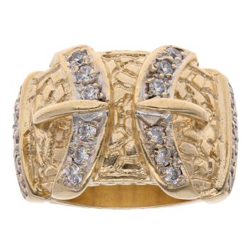9ct Yellow Gold Cubic Zirconia Double Buckle Ring