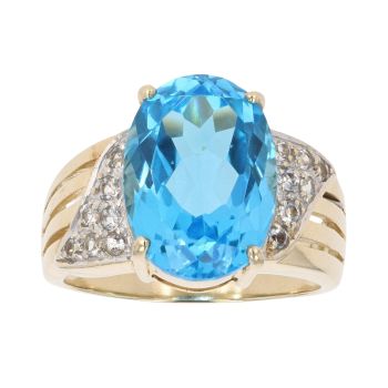 9ct Yellow Gold Blue Topaz And Cubic Zirconia Ring