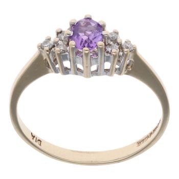 9ct Yellow Gold Amethyst and 0.05ct Diamond and Stone Set Ring