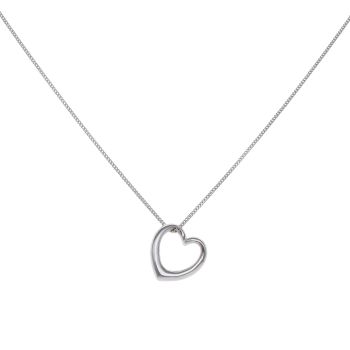 18ct White Gold Heart Pendant and Curb Chain 16"