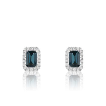 9ct Yellow Gold London Blue Topaz And 0.14ct Natural Diamond Halo Earrings
