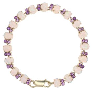 9ct Yellow Gold Created Blue Opal and Amethyst Bracelet 7"