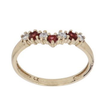 9ct Yellow Gold Cubic Zirconia and Garnet Wishbone Ring