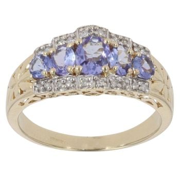 9ct Yellow Gold 0.10ct Diamond And Tanzanite Ring