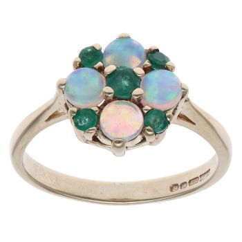 9ct Yellow Gold Emerald and Opal Cluster Ring