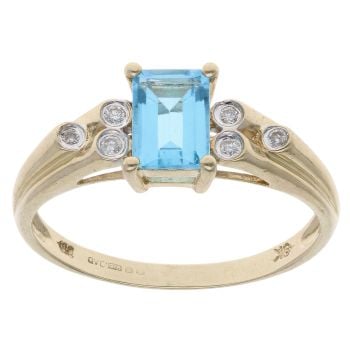 9ct Yellow Gold 0.05ct Diamond And Blue Topaz Ring