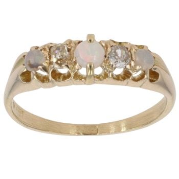 14ct Yellow Gold 0.15ct Diamond and Opal Five Stone Ring