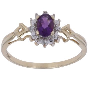 9ct Yellow Gold 0.05ct Brilliant Cut Diamond and Amethyst Cluster Ring
