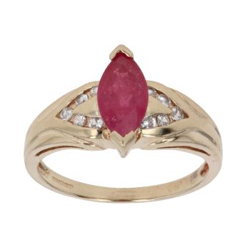 9ct Yellow Gold Ruby and Cubic Zirconia Single Stone Ring