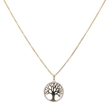 9ct Yellow and White Gold Tree of Life Pendant and Chain 18"