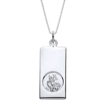 Sterling Silver Ingot St Christopher Medallion Pendant Necklace