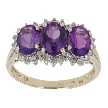 9ct Yellow Gold 0.25ct Diamond and Amethyst Cluster Ring